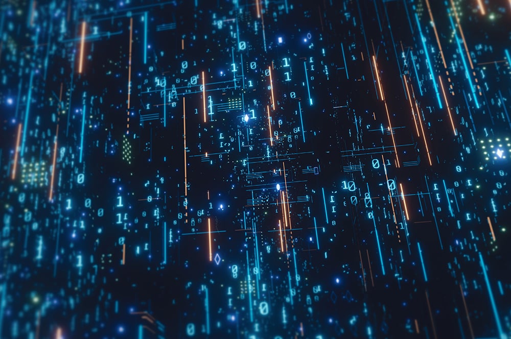 Abstract high-tech visualization of precision frequency control for the kHz tuning fork crystals technology guide by River Eletec, the world's No.1 provider of miniature crystal units.